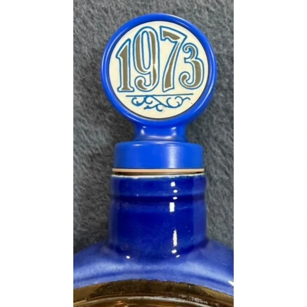 Jim Beam Reidsville NC Centennial Decanter 1873-1973 Blue Gold Vintage Ceramic